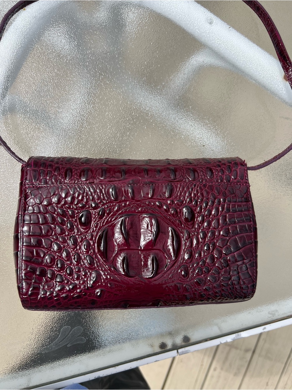 Brahmin Croc-Embossed Shoulder Bag Burgundy - Picture 2 of 16